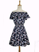 Floral Printed Chiffon Off Shoulder Summer Dress-16-L-JadeMoghul Inc.