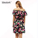 Floral Printed Chiffon Off Shoulder Summer Dress-5-L-JadeMoghul Inc.