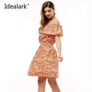 Floral Printed Chiffon Off Shoulder Summer Dress-5-L-JadeMoghul Inc.