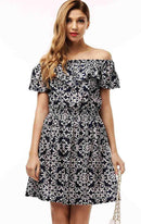 Floral Printed Chiffon Off Shoulder Summer Dress-5-L-JadeMoghul Inc.