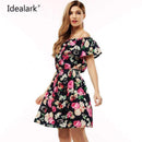 Floral Printed Chiffon Off Shoulder Summer Dress-5-L-JadeMoghul Inc.