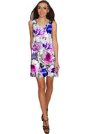 Floral Touch Sanibel Empire Waist Pretty Grey Dress - Women-Floral Touch-XS-Grey/Purple/Pink-JadeMoghul Inc.