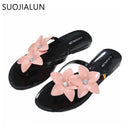 Flower Jelly Slipper Flip Flops-Black-6-JadeMoghul Inc.