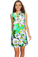 Flower Party Adele Green Summer Mini Shift Dress - Women-Flower Party-XS-Green/White-JadeMoghul Inc.