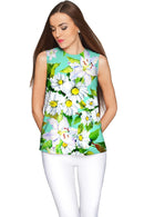 Flower Party Emily Green Sleeveless Summer Top - Women-Flower Party-XS-Green/White-JadeMoghul Inc.