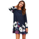 Flower Print Loose Fit Shirt Dress-Navy Blue-S-JadeMoghul Inc.