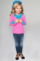 Flower Trim Top - Girls-Girls Long Sleeve Fancy Tops-18M/2-Hot Pink-JadeMoghul Inc.