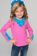 Flower Trim Top - Girls-Girls Long Sleeve Fancy Tops-18M/2-Hot Pink-JadeMoghul Inc.