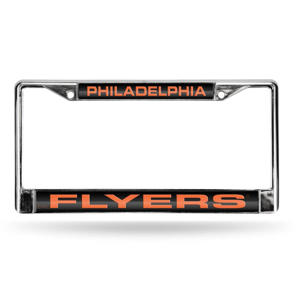 FLYERS ® LASER CHROME FRAME - BLACK BACKGROUND WITH ORANGE LETTERS-FCL Chrome Laser License Frame-JadeMoghul Inc.