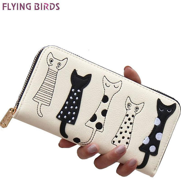 FLYING BIRDS! 2016 women wallets leather wallet long style dollar price Women bag card holder cartoon cat coin purse LS8723fb-white wallet-China-JadeMoghul Inc.