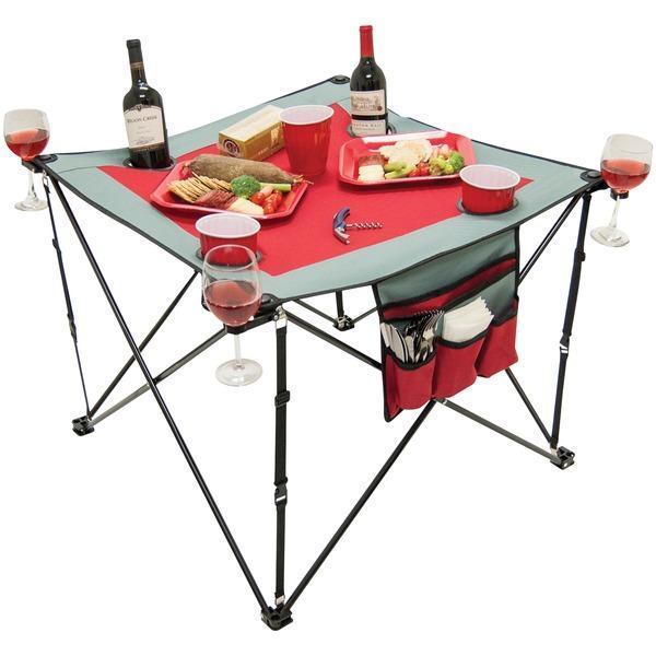 Folding Wine Table with Cupholders & Wineglass Holders (Gray/Burgundy)-Camping, Hunting & Accessories-JadeMoghul Inc.