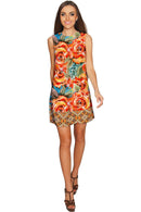 Fox Adele Yellow Floral Boho Print Chic Shift Dress - Women-Fox-XS-Orange/Green-JadeMoghul Inc.