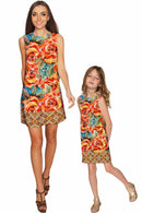 Fox Adele Yellow Floral Boho Print Chic Shift Dress - Women-Fox-XS-Orange/Green-JadeMoghul Inc.