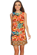 Fox Adele Yellow Floral Boho Print Chic Shift Dress - Women-Fox-XS-Orange/Green-JadeMoghul Inc.