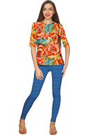 Fox Sophia Yellow Floral Print Unique Fashion Top - Women-Fox-XS-Orange/Green-JadeMoghul Inc.