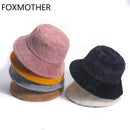 FOXMOTHER Winter Outdoor Vacation Lady Panama Black Solid Thickened Soft Warm Fishing Cap Faux Fur Rabbit Bucket Hat For Women JadeMoghul Inc.