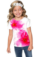 Fragrance Zoe Pink Floral Print Cute Designer T-Shirt - Girls-Fragrance-18M/2-White/Pink-JadeMoghul Inc.