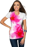 Fragrance Zoe White Pink Floral Print Designer Tee - Women-Fragrance-XS-White/Pink-JadeMoghul Inc.