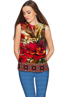 Free Spirit Emily Red Boho Sleeveless Party Top - Women-Free Spirit-XS-Red/Beige/Green-JadeMoghul Inc.