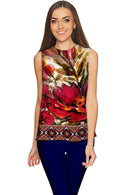 Free Spirit Emily Red Boho Sleeveless Party Top - Women-Free Spirit-XS-Red/Beige/Green-JadeMoghul Inc.