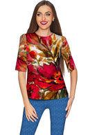 Free Spirit Sophia Elbow Sleeve Party Top - Mommy & Me-Free Spirit-18M/2-Red/Beige/Green-JadeMoghul Inc.