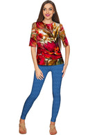 Free Spirit Sophia Red Floral Print Boho Party Top - Women-Free Spirit-XS-Red/Beige/Green-JadeMoghul Inc.