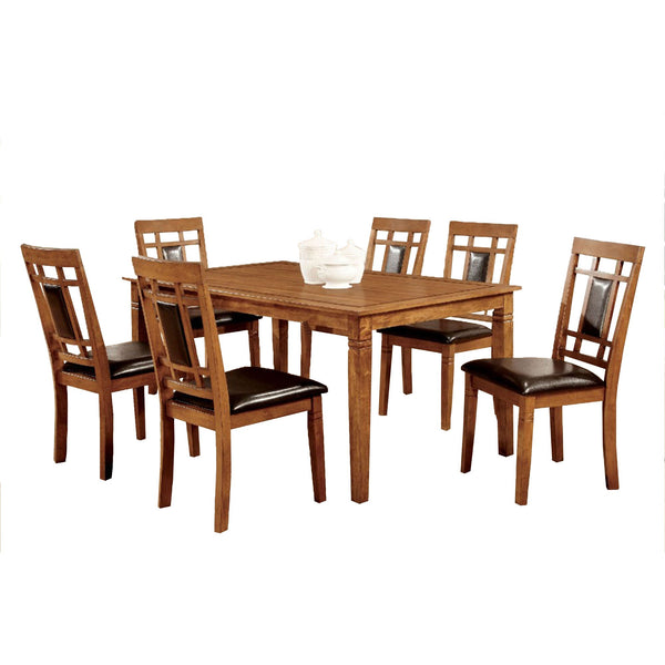 Freeman I Transitional 7Pc Style Dining Table Set, Light Oak Finish-Dining Tables-Light Oak Finish-Leatherette Solid Wood Wood Veneer & Others-JadeMoghul Inc.
