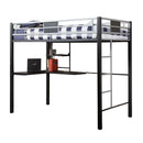 Full Size Loft Bed With Workstation And Side Ladders, Silver, Black-Loft Beds-Silver, Black-Metal-JadeMoghul Inc.