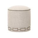 Fully Upholstered Round Ottoman, Bisque Cream-Footstools and Ottomans-Cream-Wood and Fabric-JadeMoghul Inc.