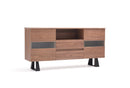 Furniture Buffet Furniture - 32" Walnut Veneer, Metal, and Glass Buffet HomeRoots