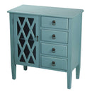 Furniture Discount Furniture - 29'.5" X 14'.25" X 32" Turquoise MDF, Wood, Clear Glass Classic Sideboard with a Door and Drawers HomeRoots