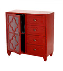 Furniture Discount Furniture - 29'.5" X 14" X 30'.75" Red MDF, Wood, Clear Glass Sideboard with a Door and Drawers HomeRoots