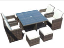 Furniture Furniture - 101" X 49" X 45" Brown 9-Piece Square Outdoor Dining Set with Beige Cushions HomeRoots