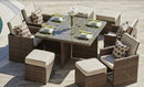 Furniture Furniture - 101" X 49" X 45" Brown 9-Piece Square Outdoor Dining Set with Beige Cushions HomeRoots