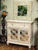 Furniture Home Furniture - 32" X 14" X 32" Distressed White MDF, Wood, Mirrored Glass Sideboard with Doors and a Drawer HomeRoots
