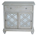 Furniture Home Furniture - 32" X 14" X 32" Distressed White MDF, Wood, Mirrored Glass Sideboard with Doors and a Drawer HomeRoots