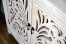 Furniture Home Furniture - 32" X 14" X 32" Distressed White MDF, Wood, Mirrored Glass Sideboard with Doors HomeRoots