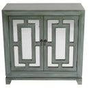 Furniture Home Furniture - 32" X 14" X 32" French Blue MDF, Wood, Mirrored Glass Sideboard with Doors HomeRoots