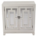 Furniture Home Furniture - 32" X 14" X 32" Ivory MDF, Wood, Mirrored Glass Sideboard with Doors and Blue Paint HomeRoots