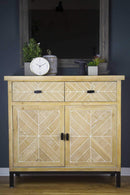 Furniture Home Furniture - 35'.8" X 15" X 33'.8" White Washed Parquet Iron, Wood, MDF Sideboard with Wood Drawers and Wood Doors HomeRoots