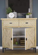 Furniture Home Furniture - 35'.8" X 15" X 33'.8" White Washed Parquet Iron, Wood, MDF Sideboard with Wood Drawers and Wood Doors HomeRoots