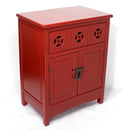 Furniture Living Room Furniture - 24" X 15" X 30" Red MDF, Wood Sideboard with a Drawer, Doors and Circle Link Cutouts HomeRoots