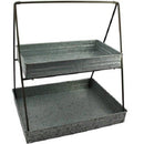 Galvanized Metal 2 Tiered Rectangular Serving Tray, Gray-Serving Trays-Gray-Metal-JadeMoghul Inc.