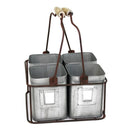Galvanized Metal Four Tin Organizer With Handles, Gray-Napkin Holders-Gray-Galvanized Steel & Wood-JadeMoghul Inc.