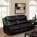 Gatria Transitional Reclining Love Seat, Black-Loveseats-Black-Leather-JadeMoghul Inc.