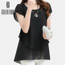 Geller Fuuk New 2017 Summer Women Blouse Loose Shirt O-Neck Chiffon Blouse Female Short Sleeve Blouse Plus Size 5XL Shirts