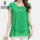 Geller Fuuk New 2017 Summer Women Blouse Loose Shirt O-Neck Chiffon Blouse Female Short Sleeve Blouse Plus Size 5XL Shirts