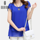 Geller Fuuk New 2017 Summer Women Blouse Loose Shirt O-Neck Chiffon Blouse Female Short Sleeve Blouse Plus Size 5XL Shirts