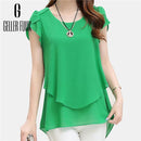 Geller Fuuk New 2017 Summer Women Blouse Loose Shirt O-Neck Chiffon Blouse Female Short Sleeve Blouse Plus Size 5XL Shirts