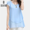 Geller Fuuk New 2017 Summer Women Blouse Loose Shirt O-Neck Chiffon Blouse Female Short Sleeve Blouse Plus Size 5XL Shirts